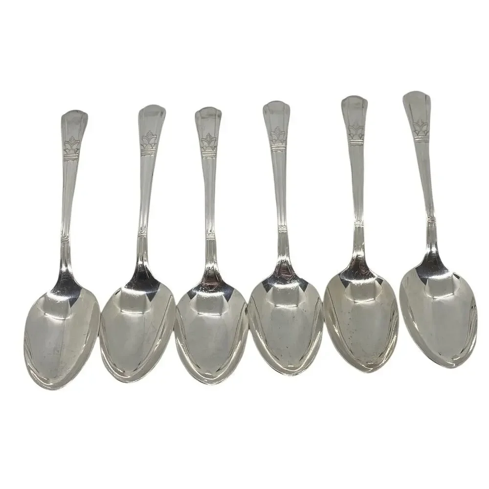 Six Court Silverplate 7 1/4” Place Oval Glossy Soup Spoons International 1939
